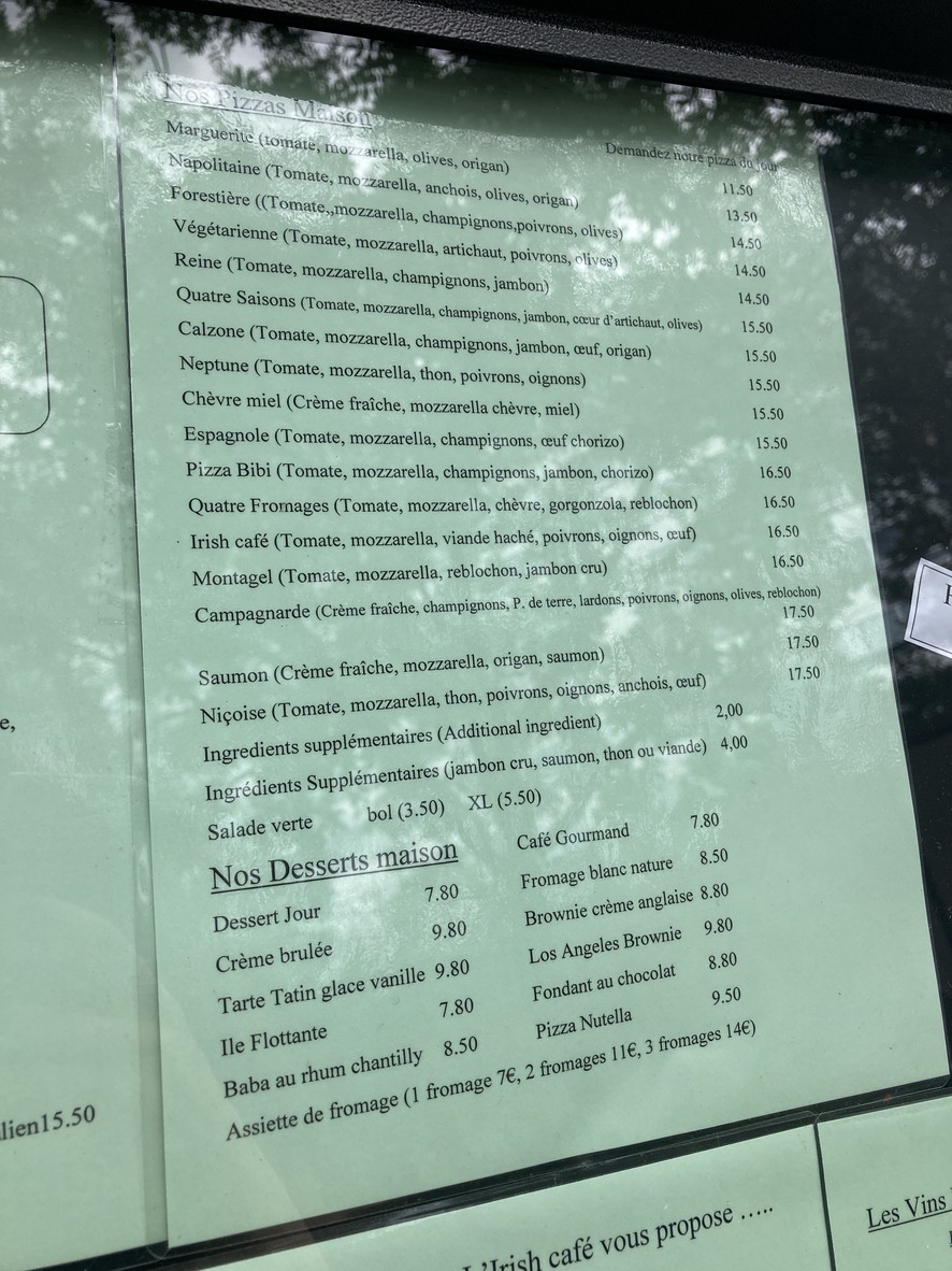 Irish Café Issy menu 2