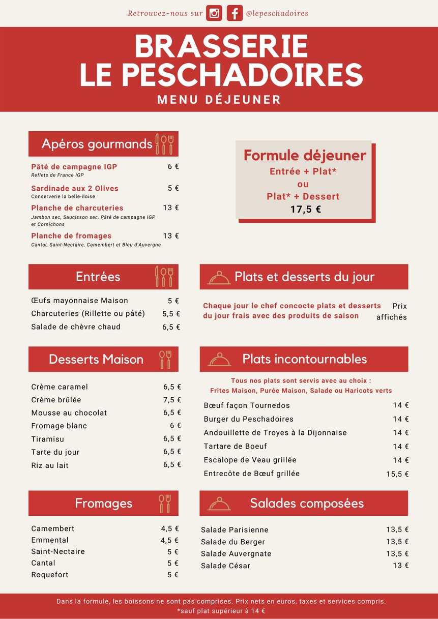 Le Peschadoires menu 1