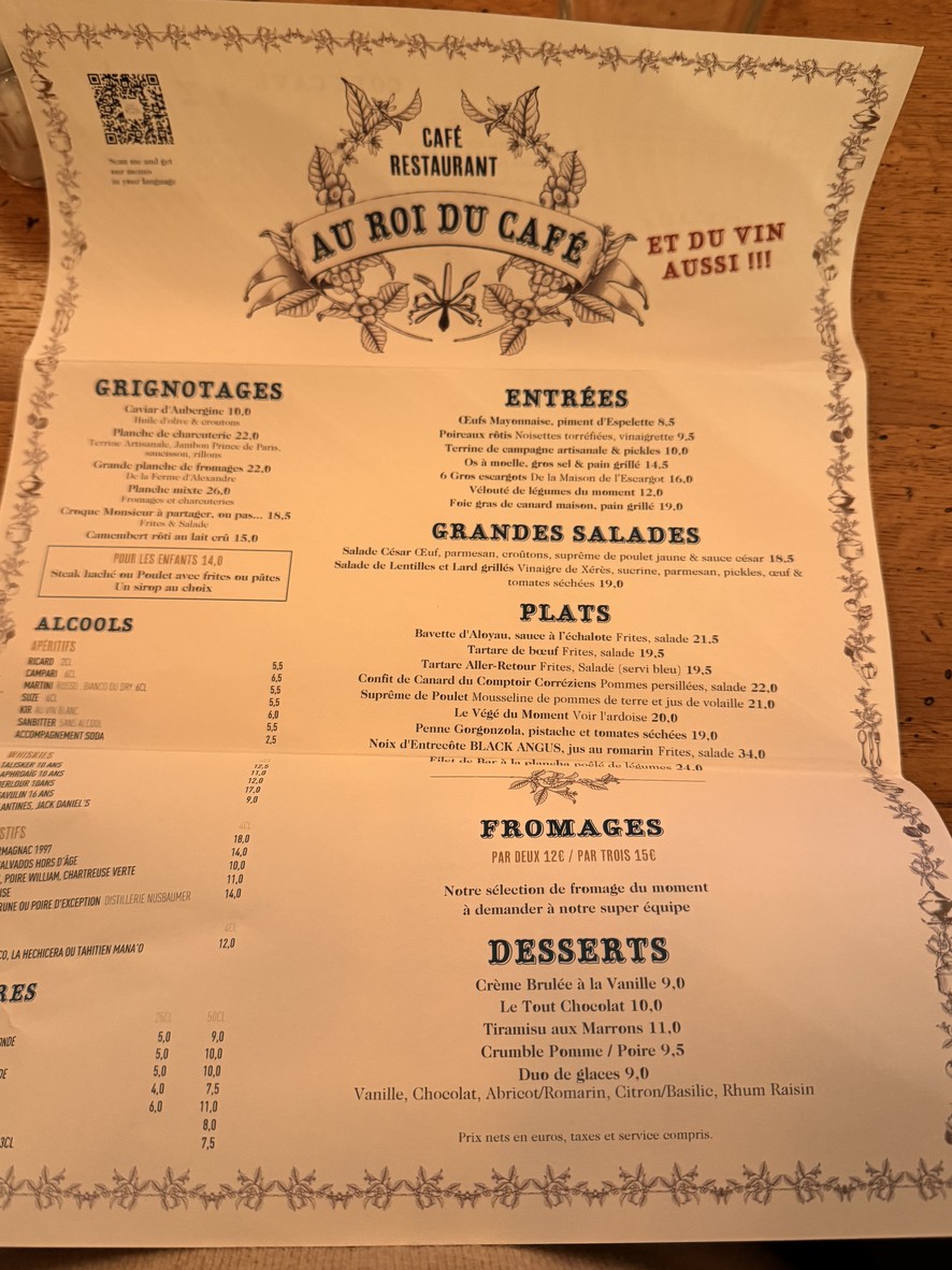 Au Roi du Café menu 1