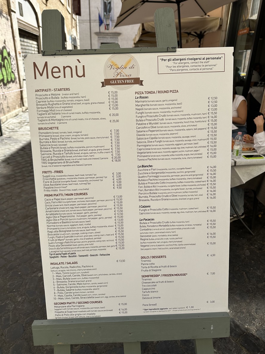 Voglia di Pizza - Gluten free menu 1