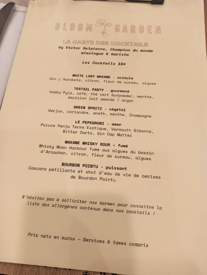 BLOOM GARDEN Restaurant & Bar à cocktails menu 3