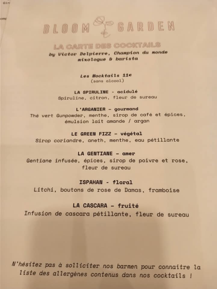 BLOOM GARDEN Restaurant & Bar à cocktails menu 4