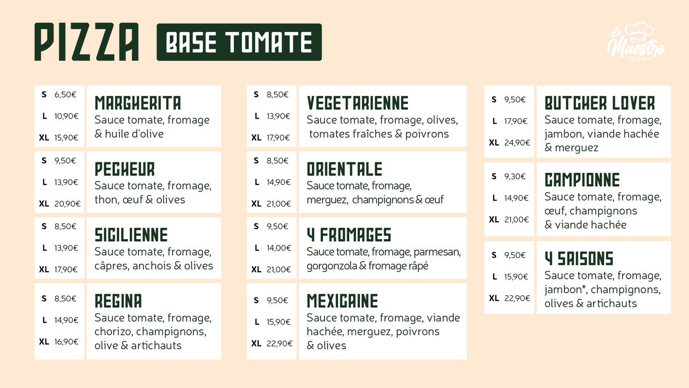 Le Maestro menu 2