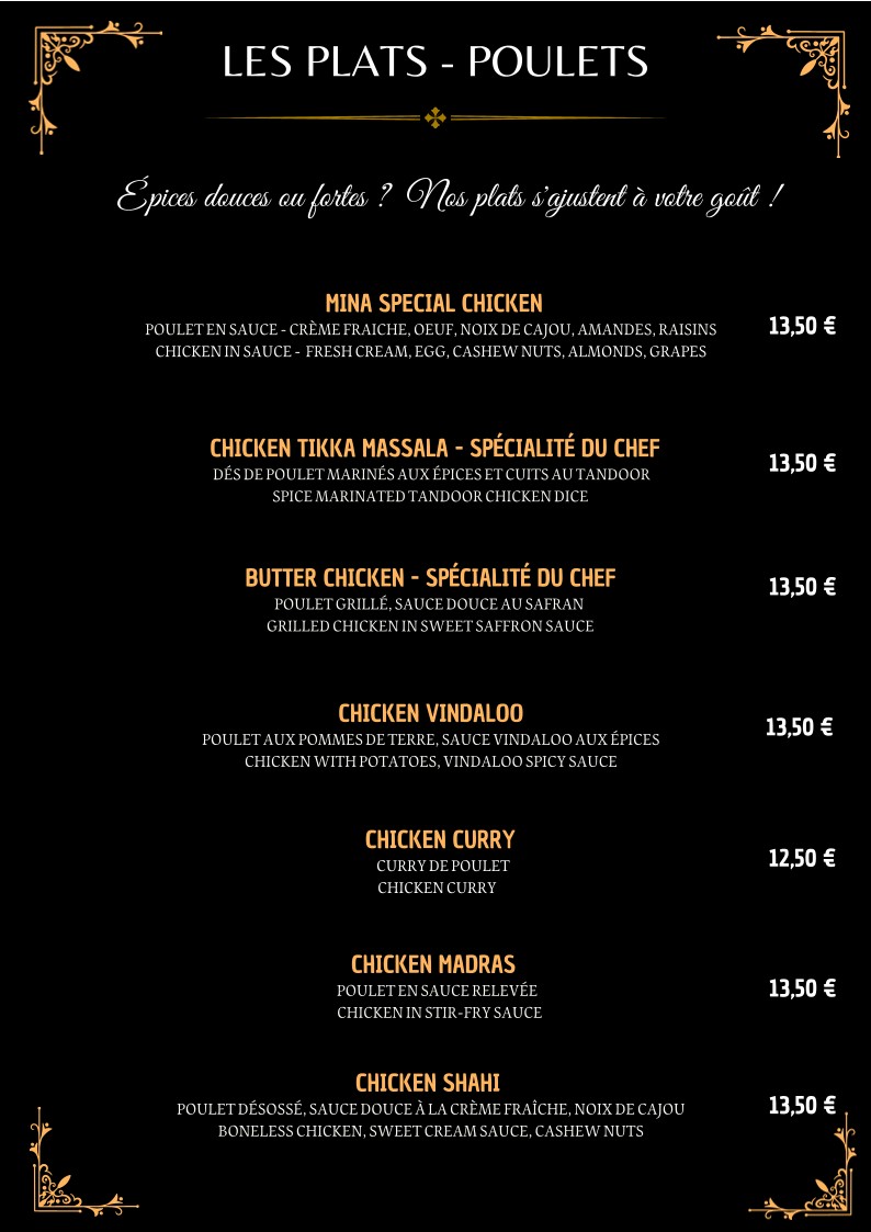 Mina Mahal menu 2