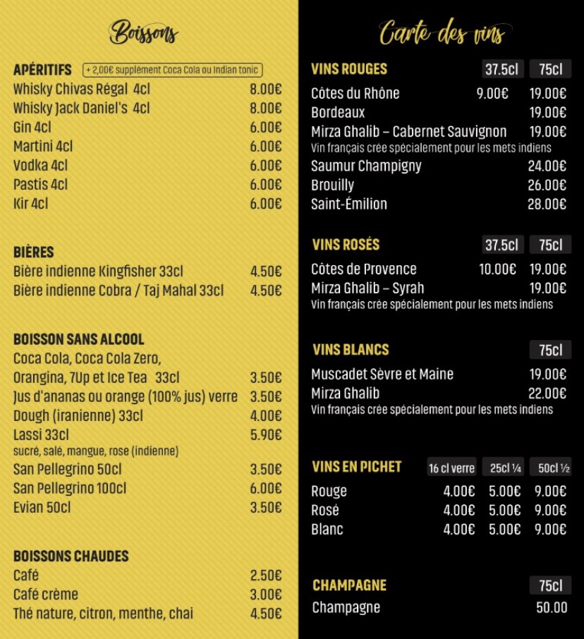 K'si Restaurant Iranien Indien menu 3