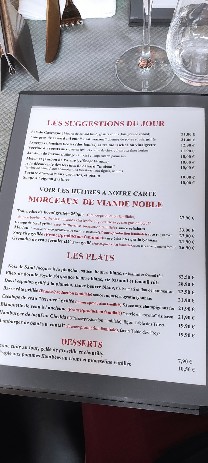 La Table des Troys menu 3