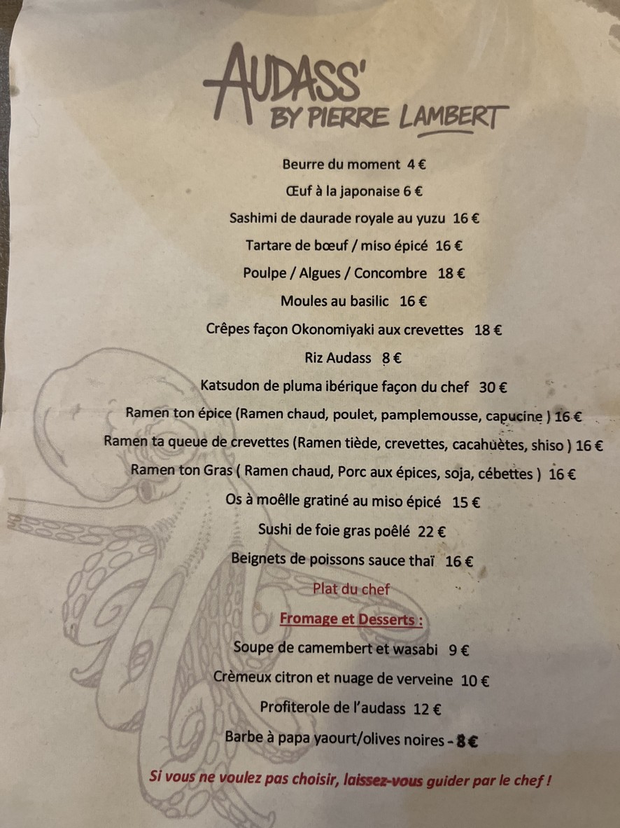 Audass' by Pierre Lambert menu 1