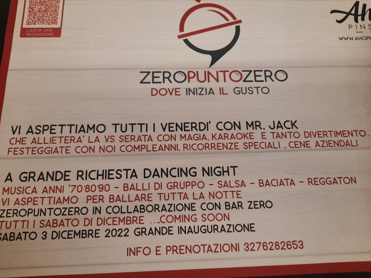 Zero Punto Zero menu 1