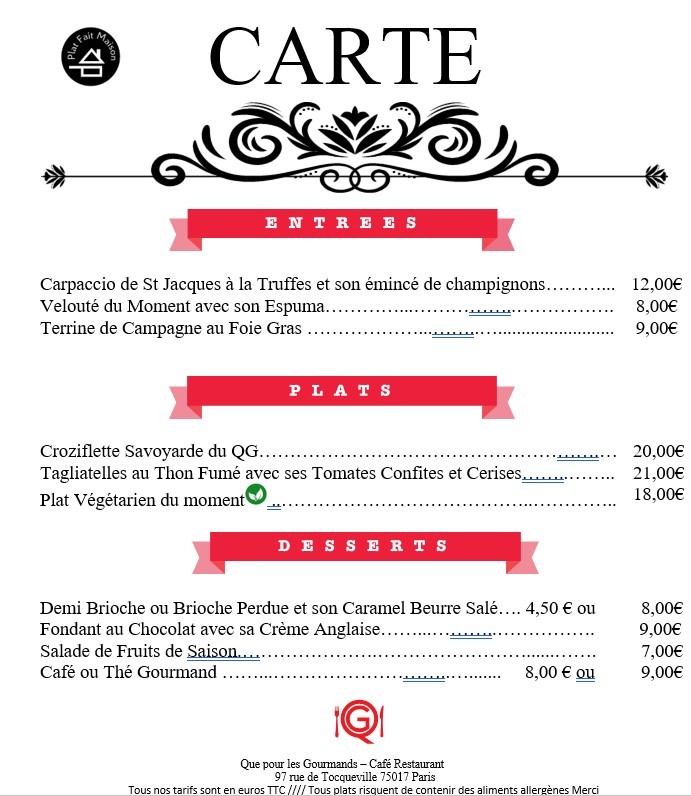 Que pour les Gourmands menu 1