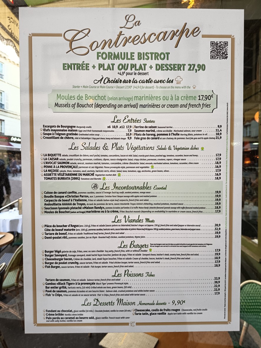 La Contrescarpe menu 1