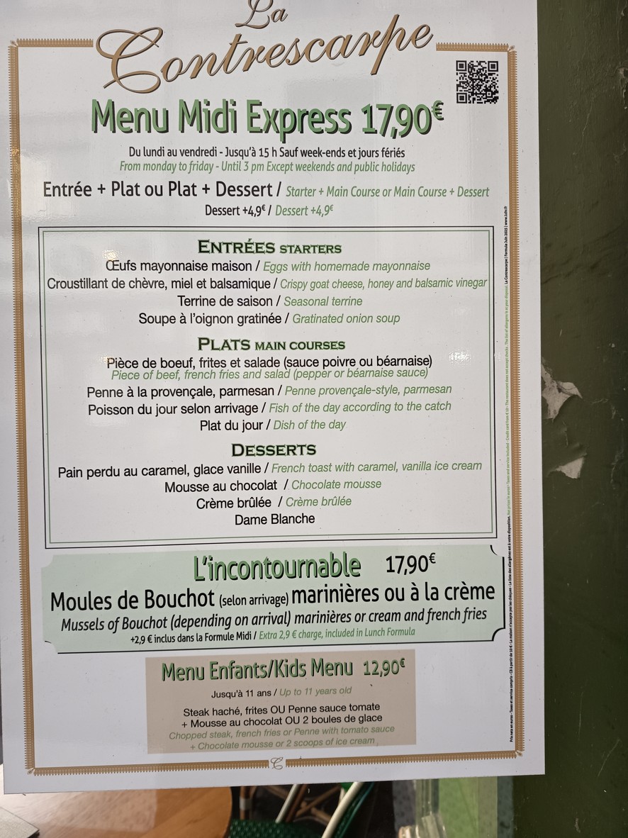 La Contrescarpe menu 2