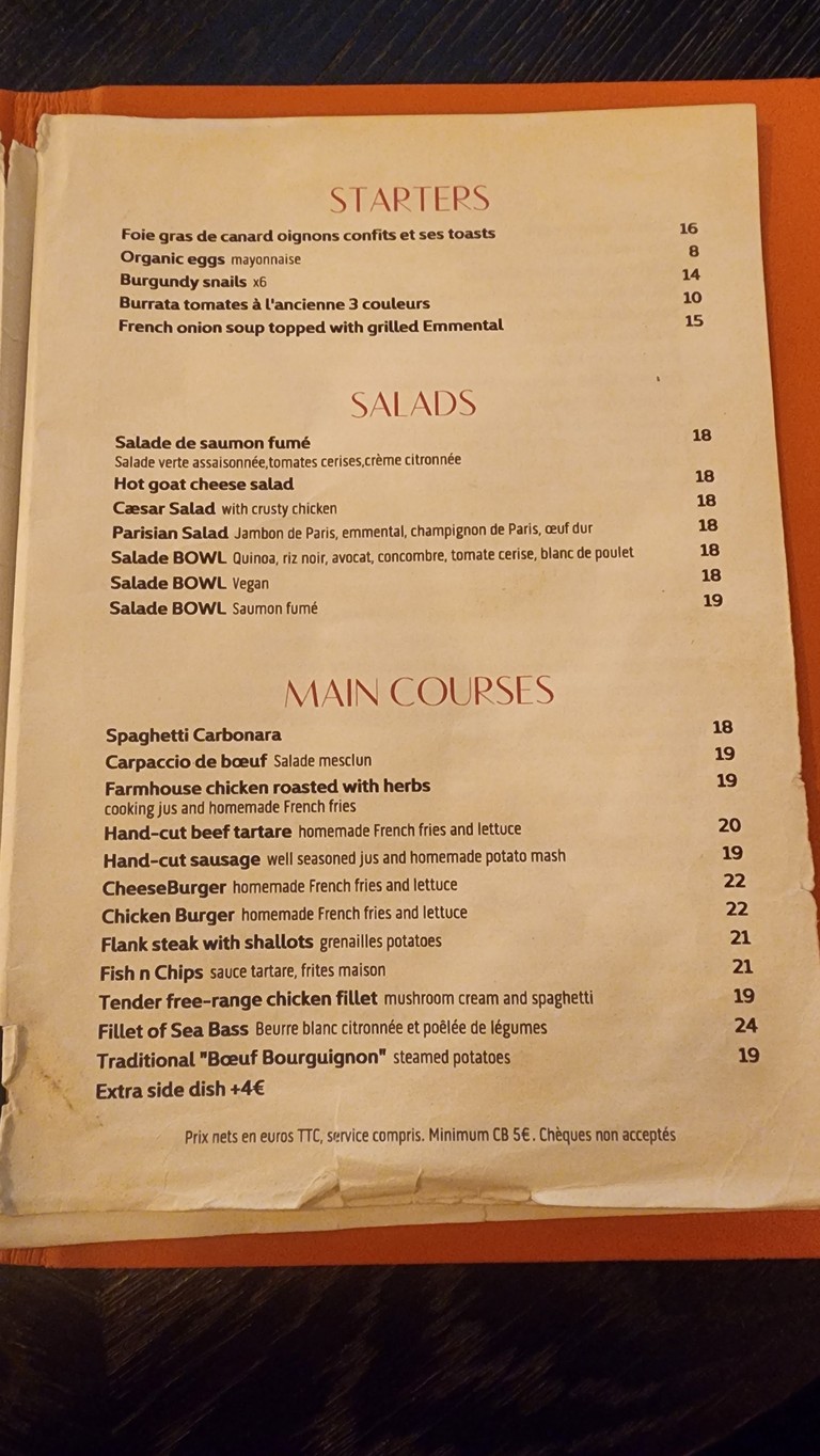 Bistro Dupleix menu 1
