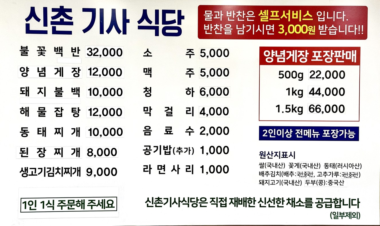 Sinchon Gisa Sikdang menu 1