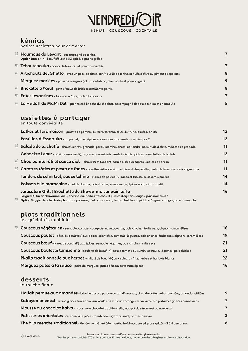 Vendredi Soir menu 2