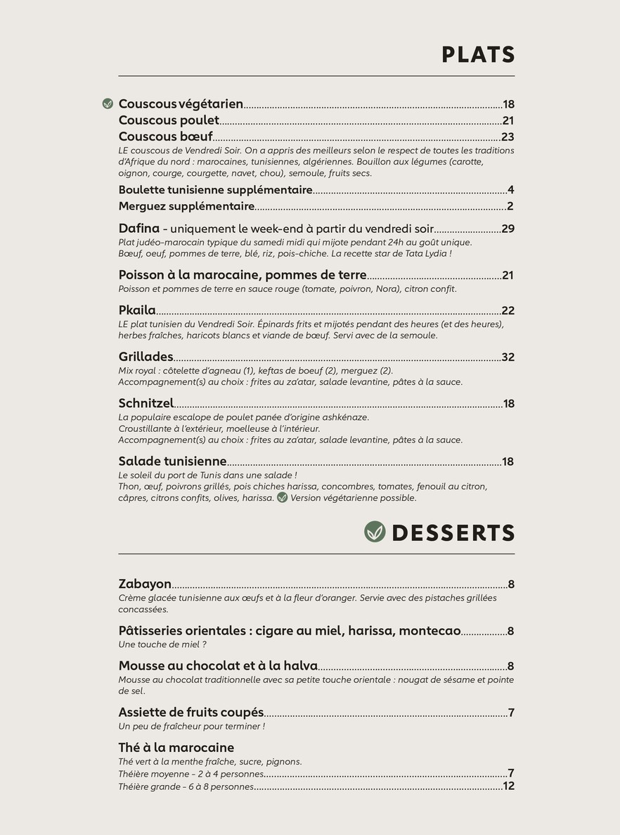 Vendredi Soir menu 4