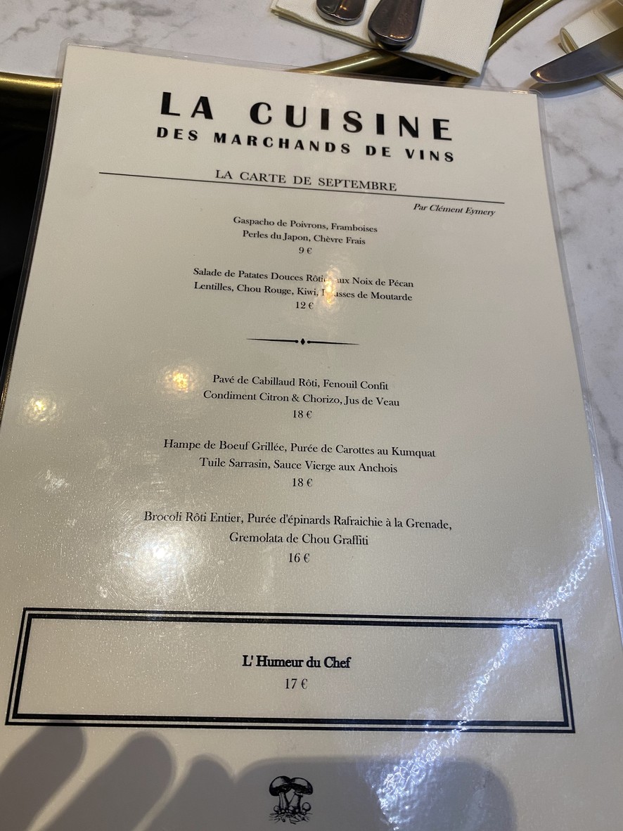 Les Marchands de Vin menu 1