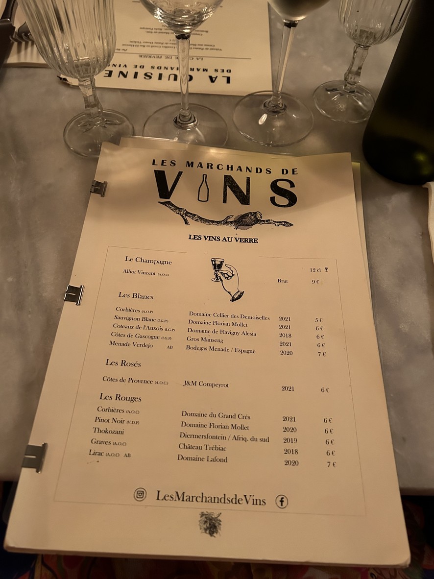 Les Marchands de Vin menu 4