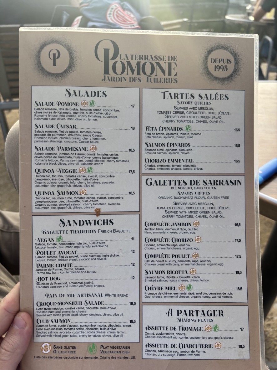 La Terrasse de Pomone menu 1