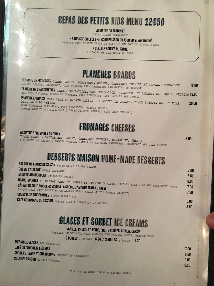 Les Bons Garçons menu 2