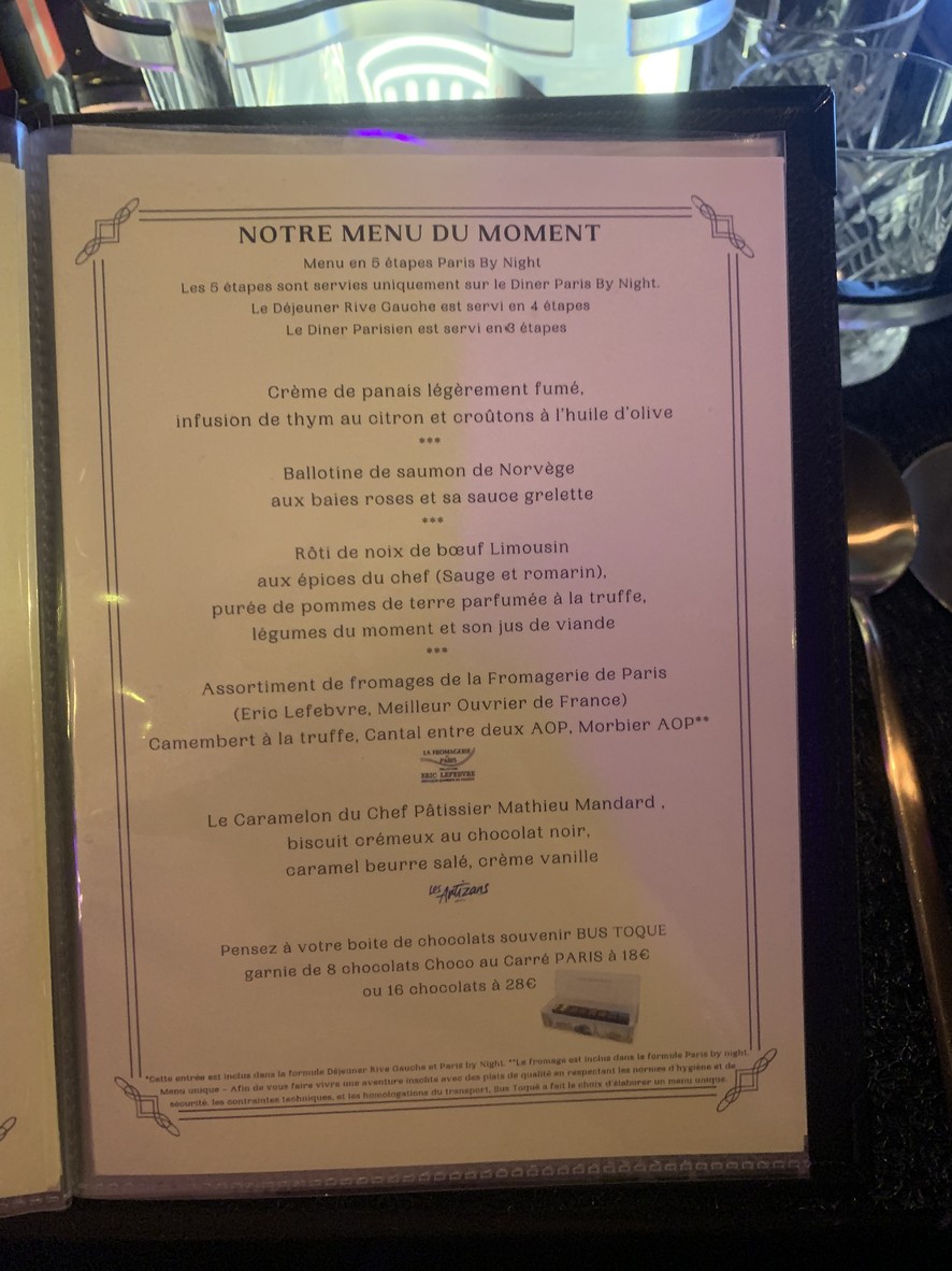 Restaurant Bus Toqué Paris menu 1