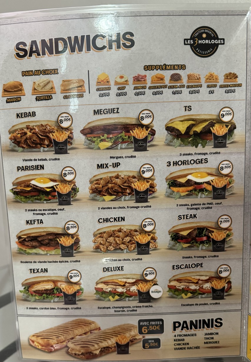 Les 3 Horloges menu 1