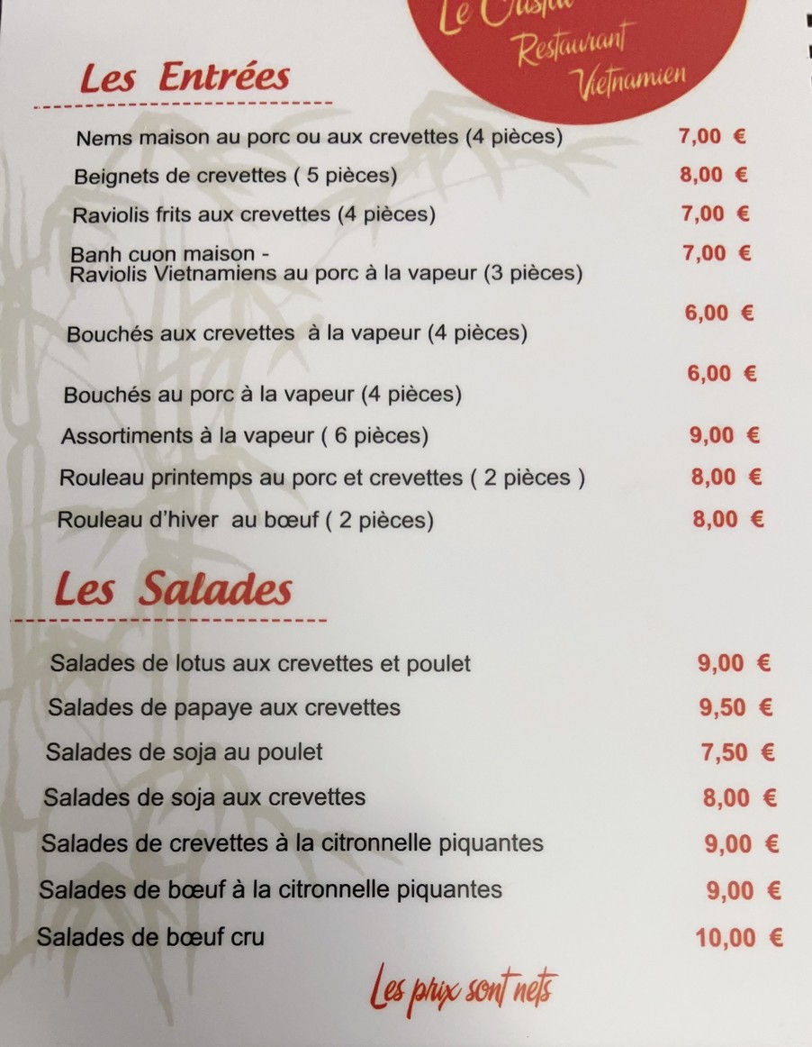 Restaurant Vietnamien Le Cristal menu 2