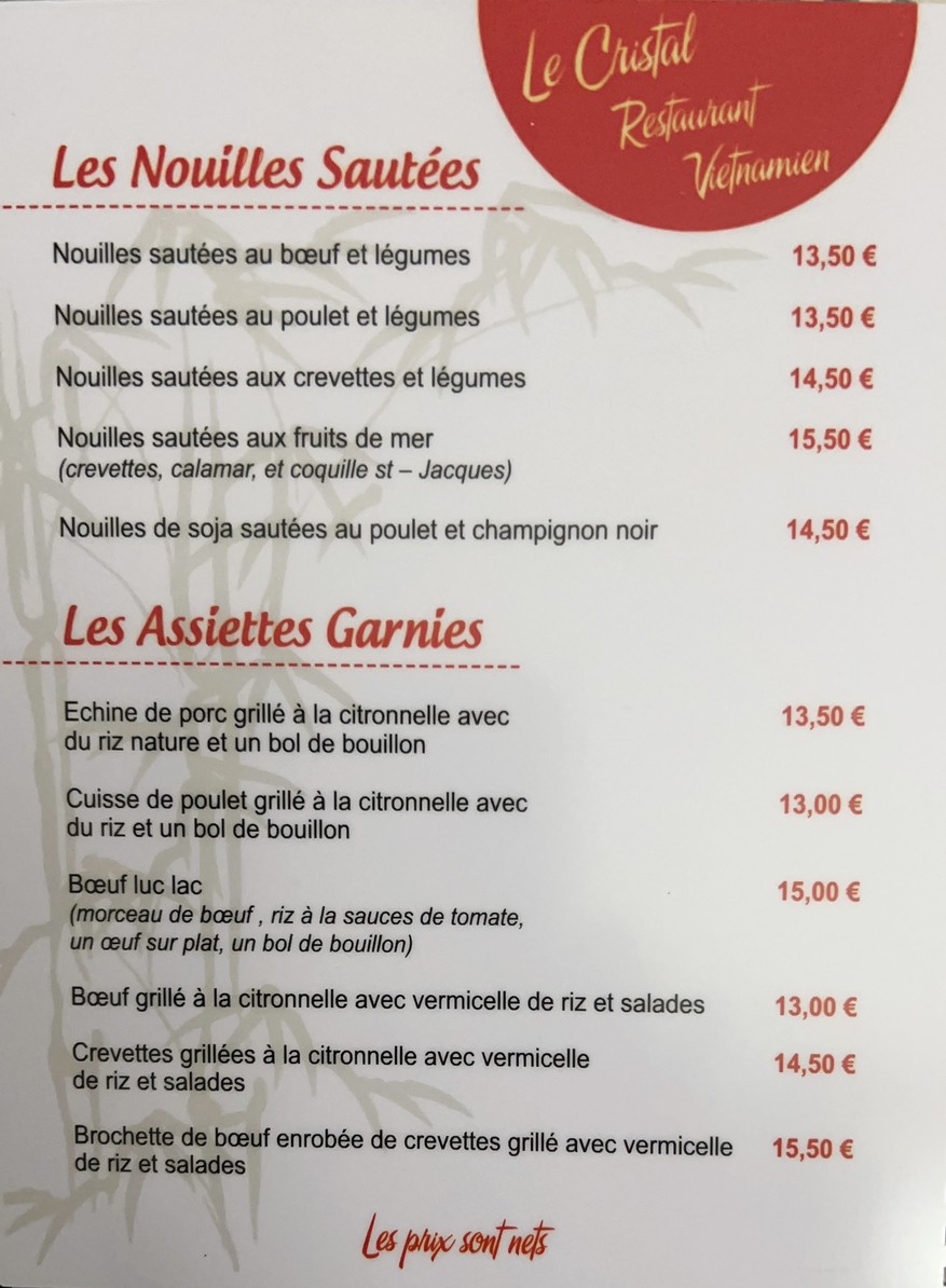 Restaurant Vietnamien Le Cristal menu 4