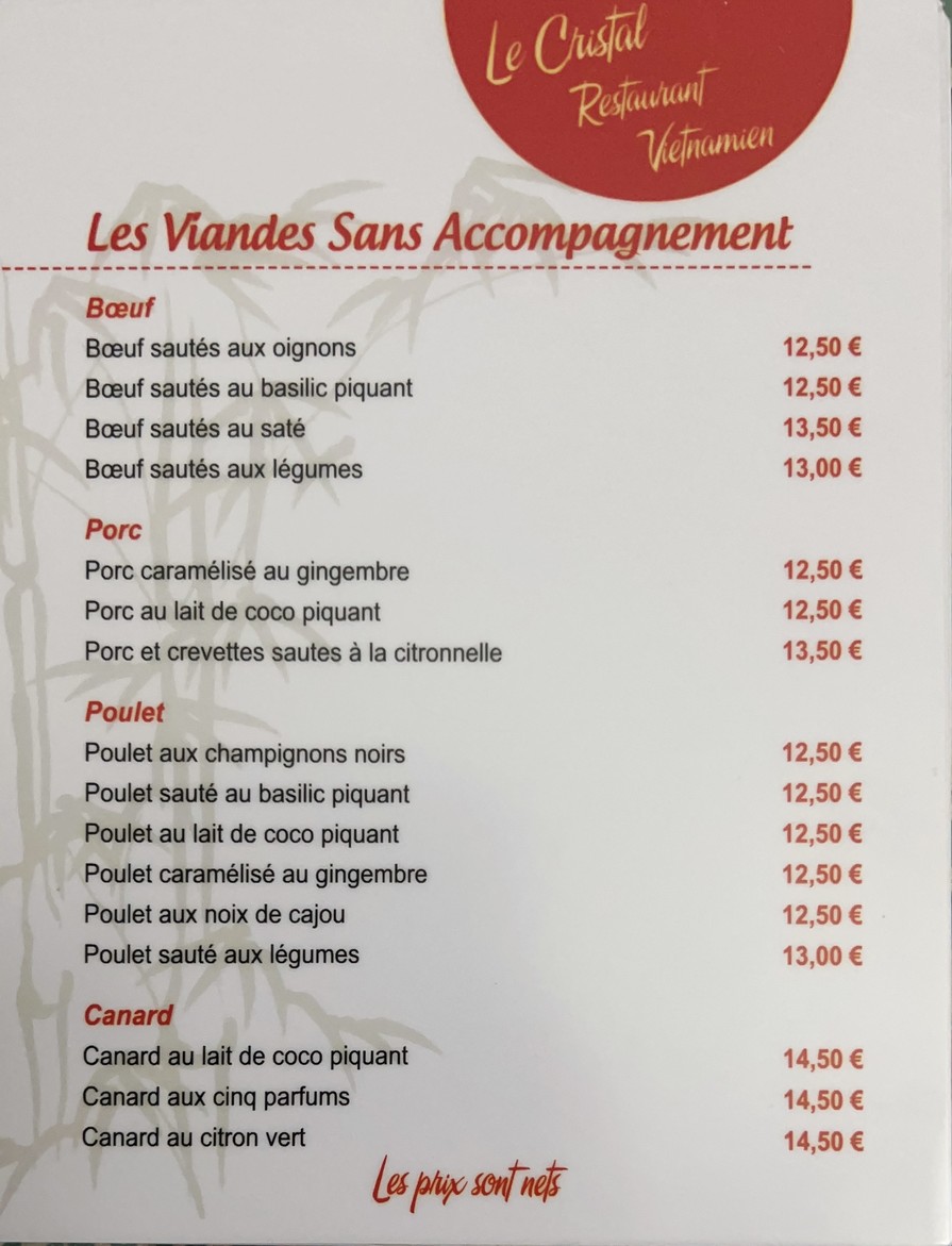 Restaurant Vietnamien Le Cristal menu 5