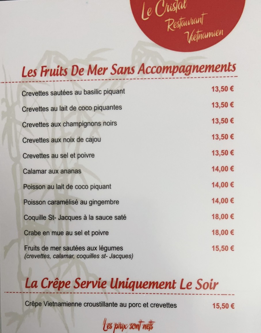 Restaurant Vietnamien Le Cristal menu 6