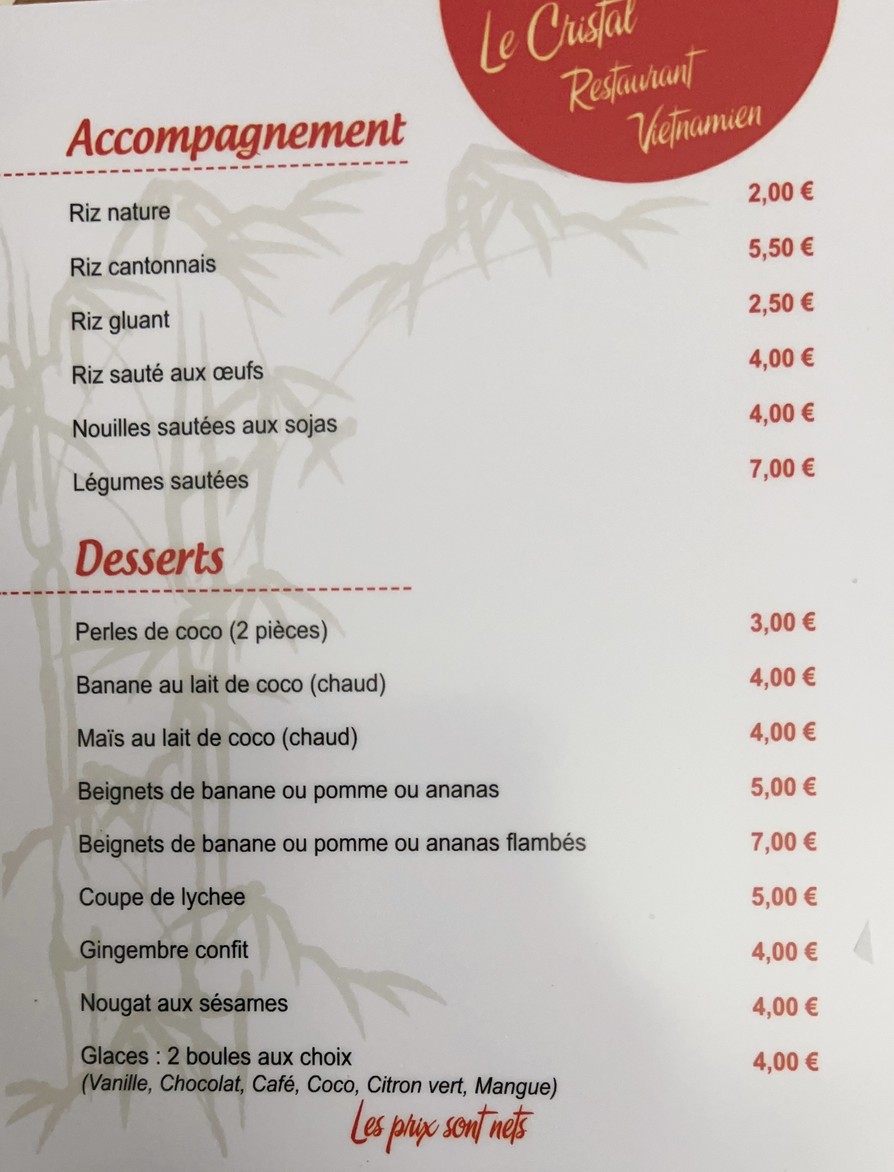 Restaurant Vietnamien Le Cristal menu 7
