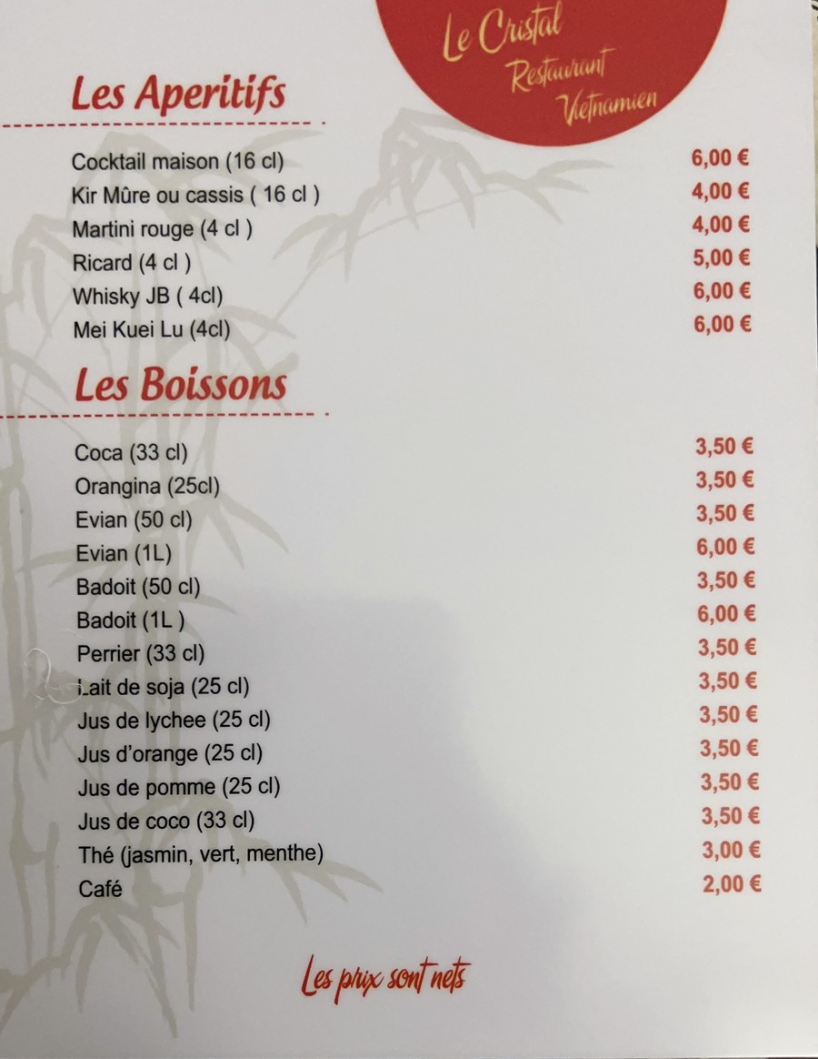 Restaurant Vietnamien Le Cristal menu 8