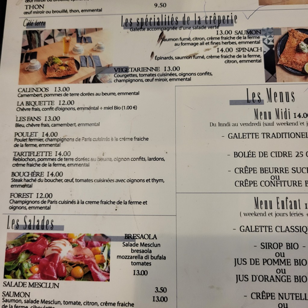 La Crêperie passion menu 1