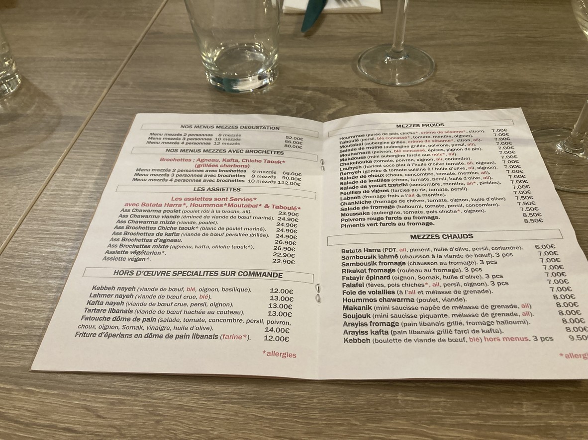 La Cabane Libanaise menu 1