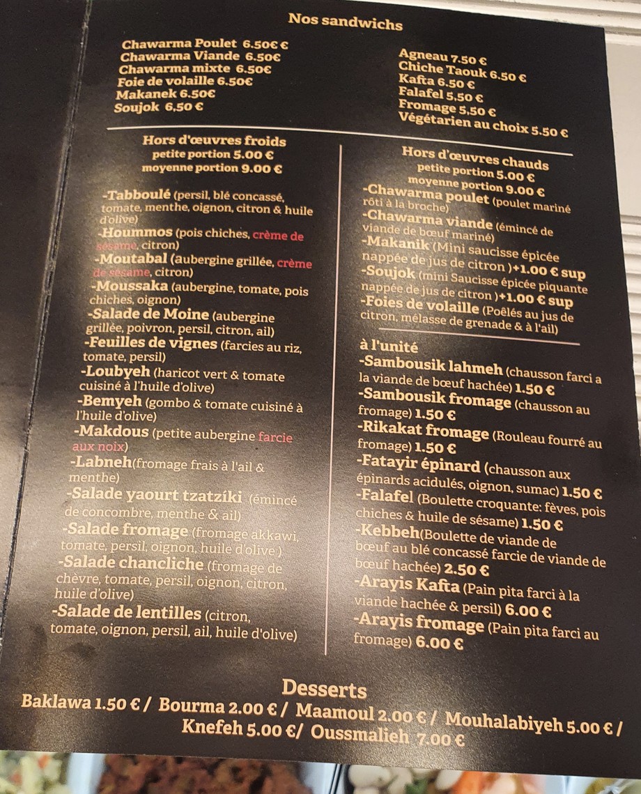 La Cabane Libanaise menu 2