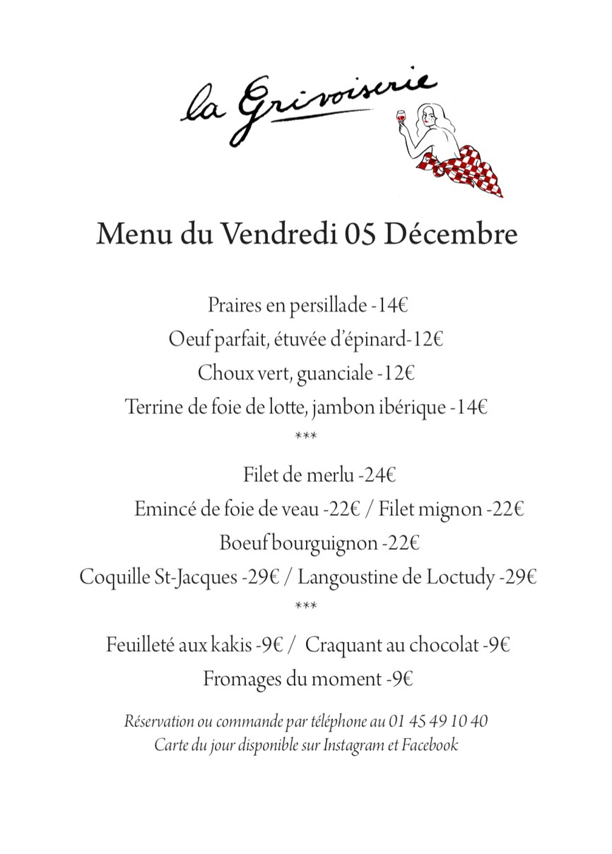 La Grivoiserie menu 1