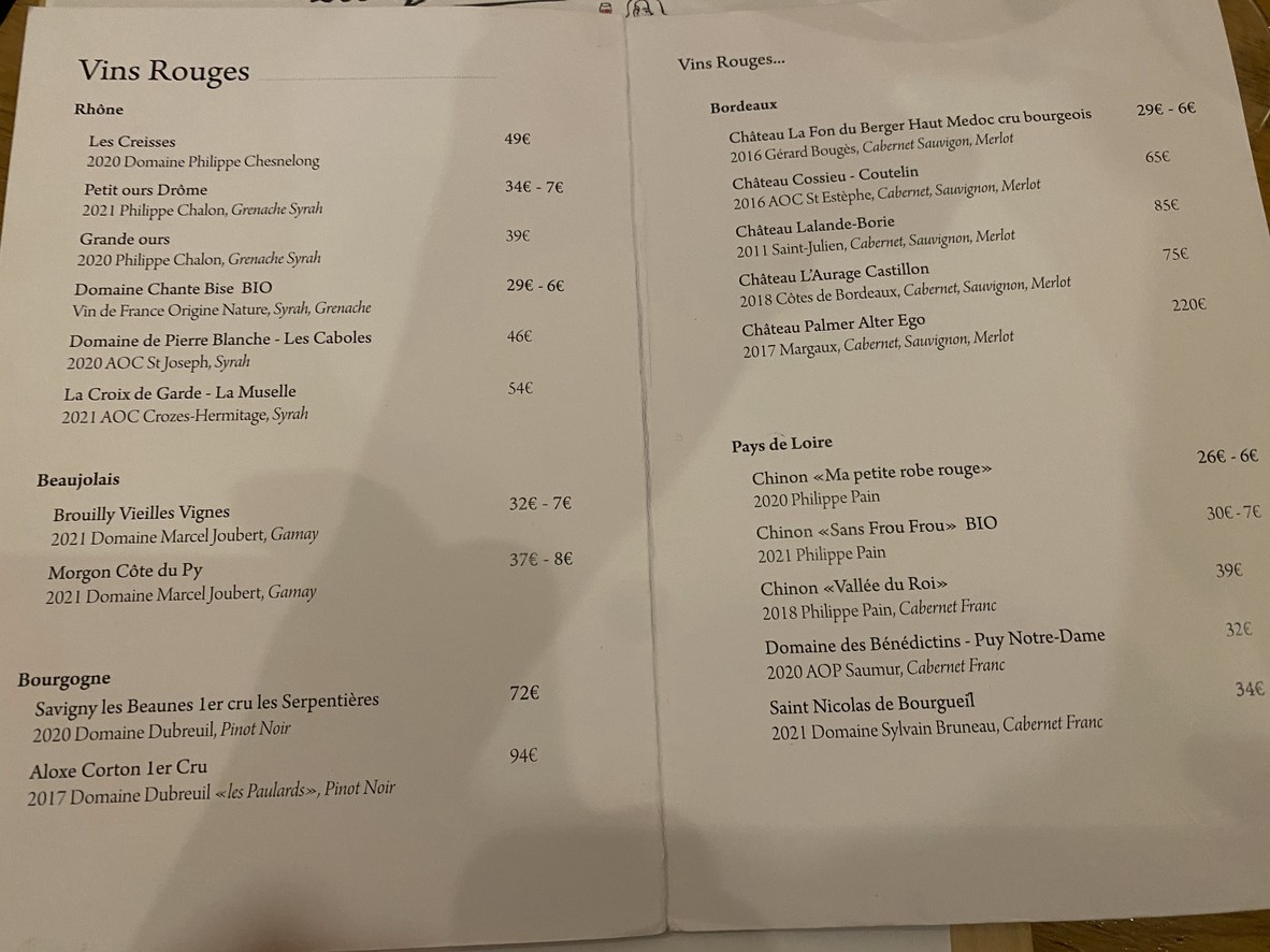 La Grivoiserie menu 2