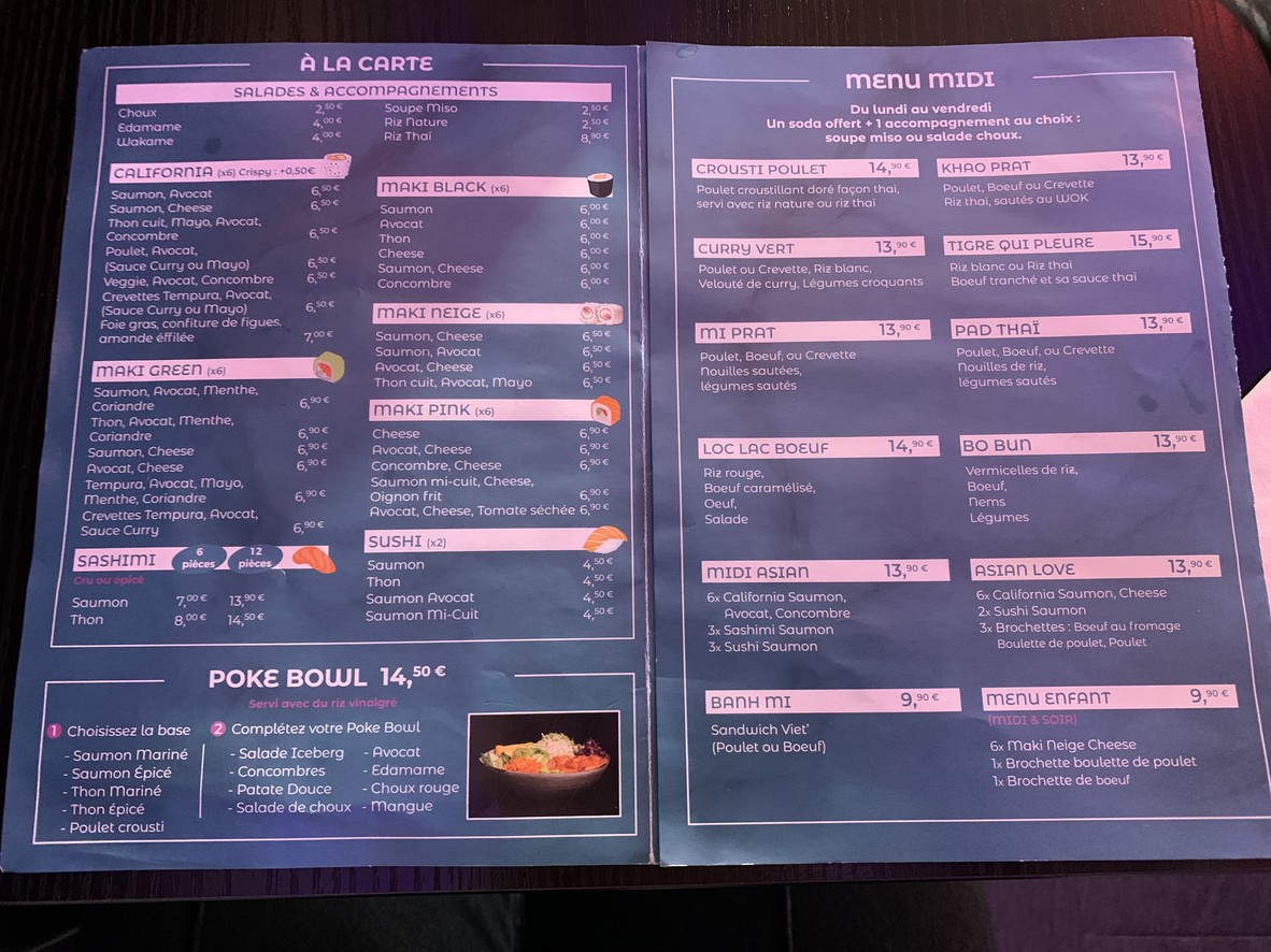 Asian Home Paris menu 2