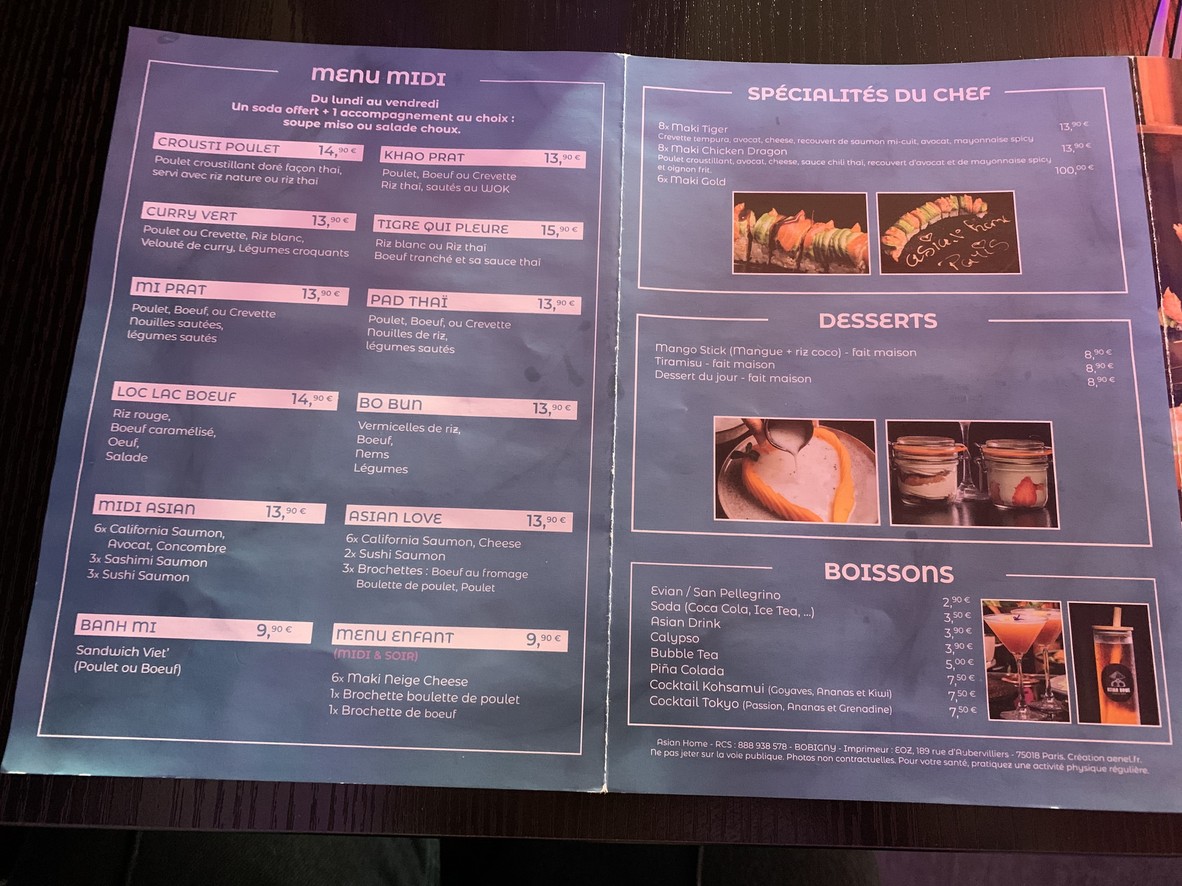 Asian Home Paris menu 3