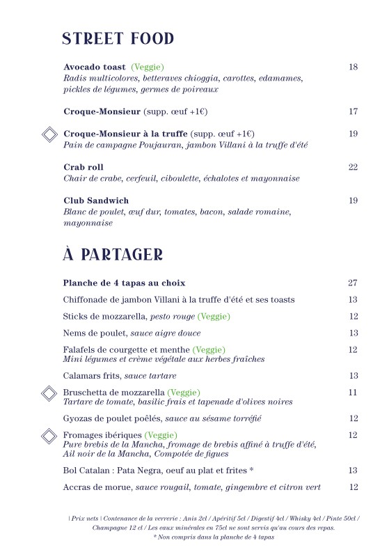 La Demeure Monceau menu 1