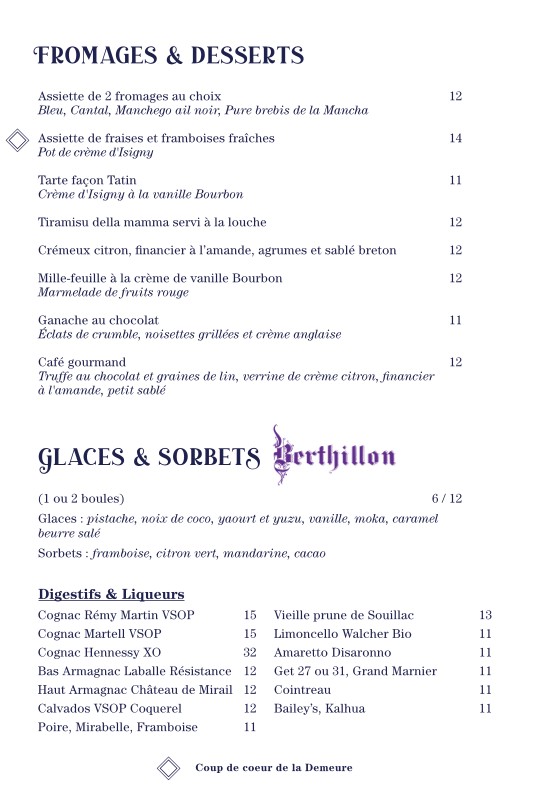 La Demeure Monceau menu 4