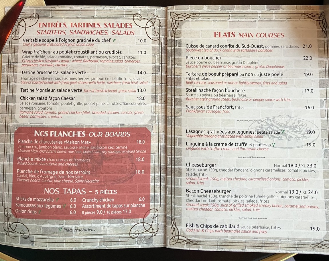 Brasserie Le Gay Lussac menu 1