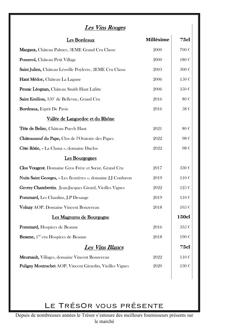 RESTAURANT LE TRÉSOR menu 5
