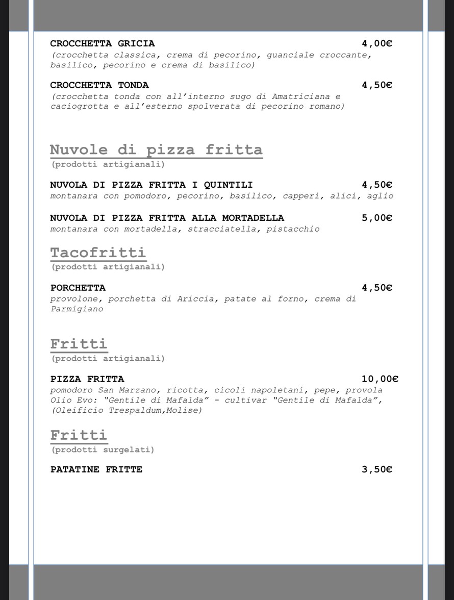 Pizzeria I Quintili Eur Montagnola menu 2