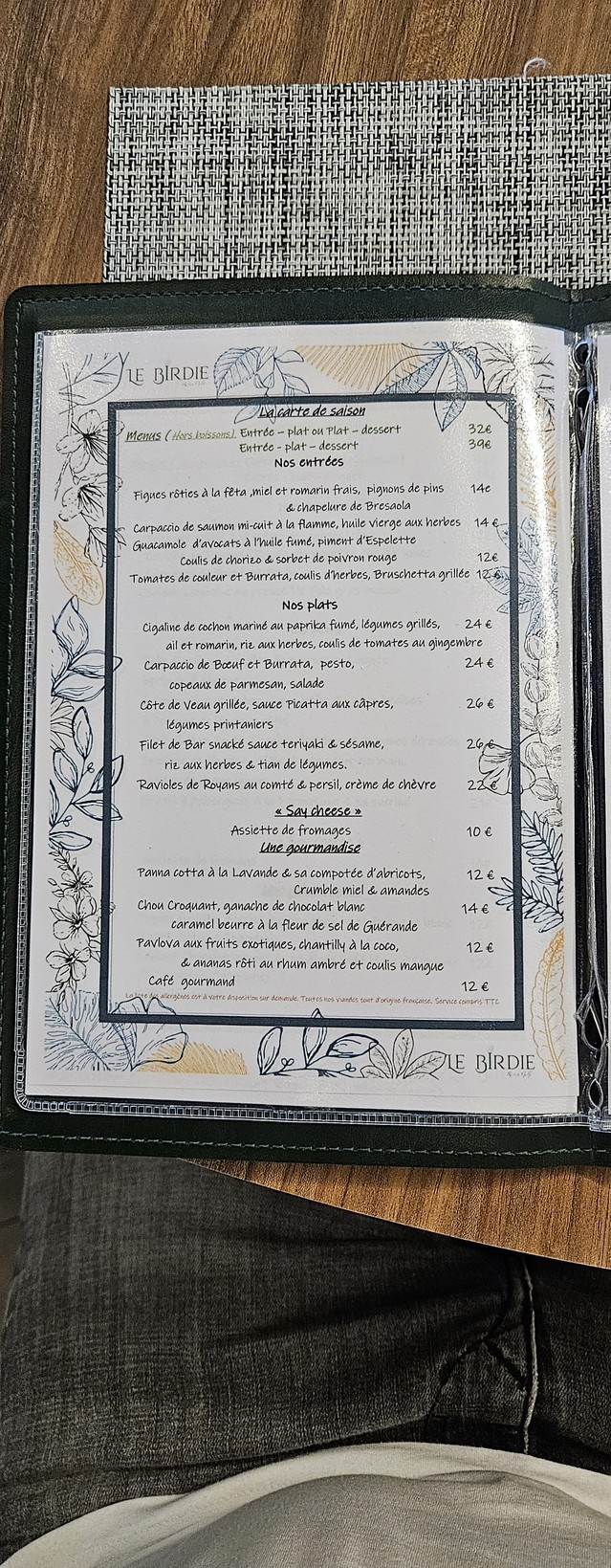 Le Birdie Restau Golf menu 1