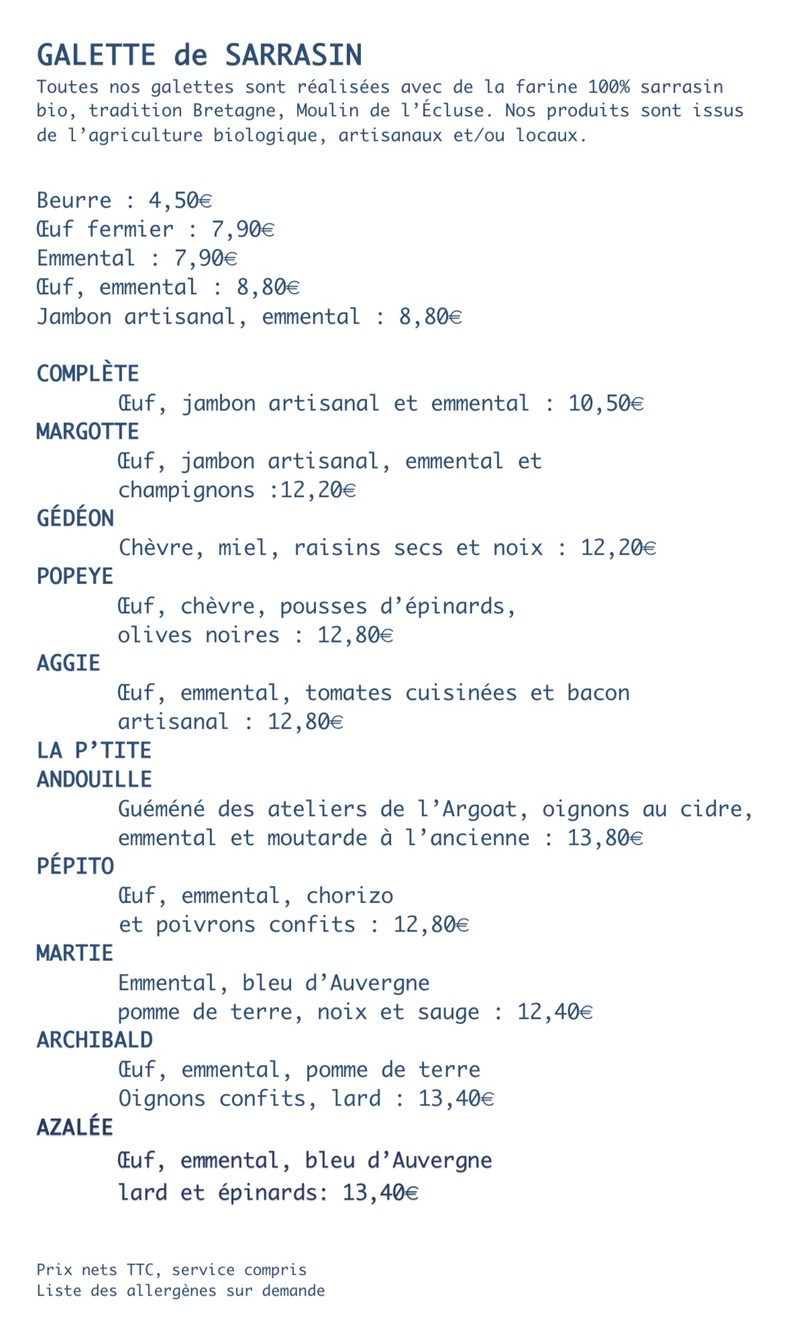 Bécassine menu 1