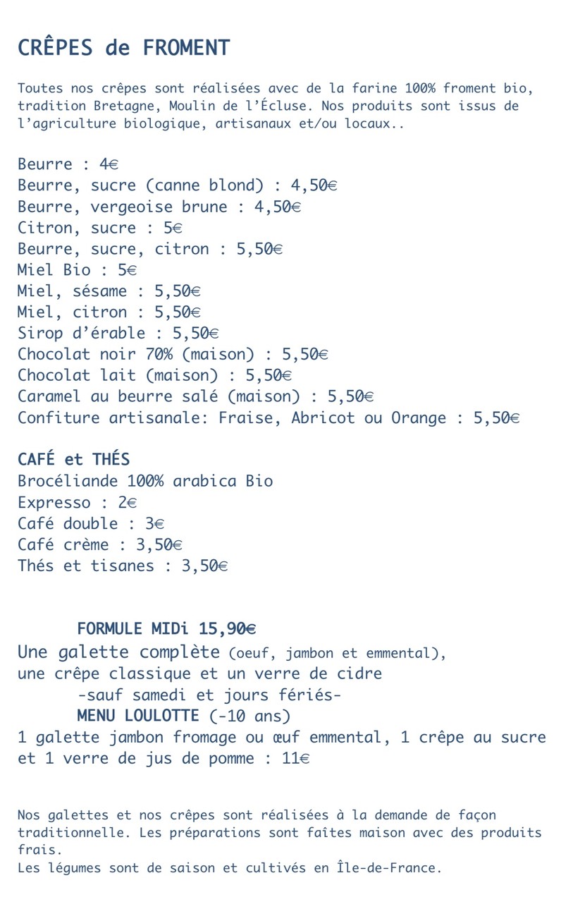 Bécassine menu 2