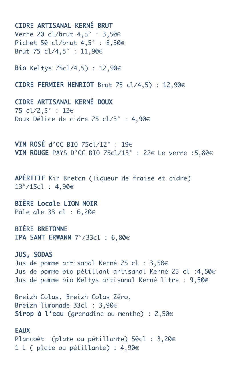 Bécassine menu 3