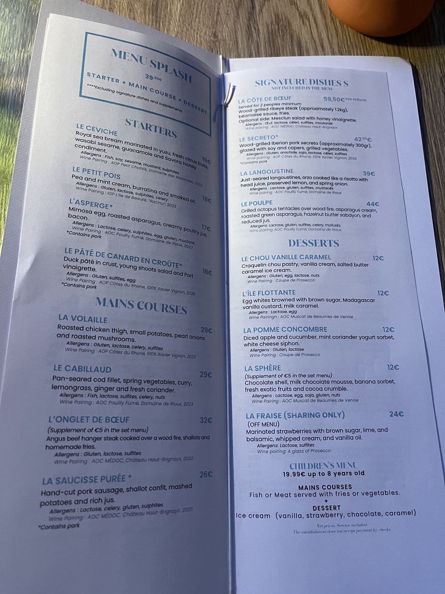 Chez Monix au Splash menu 1