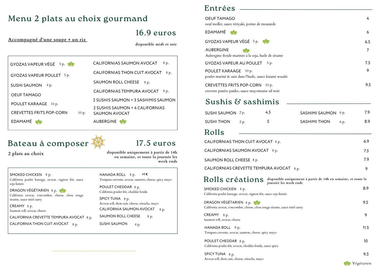 Restaurant Hanada menu 2