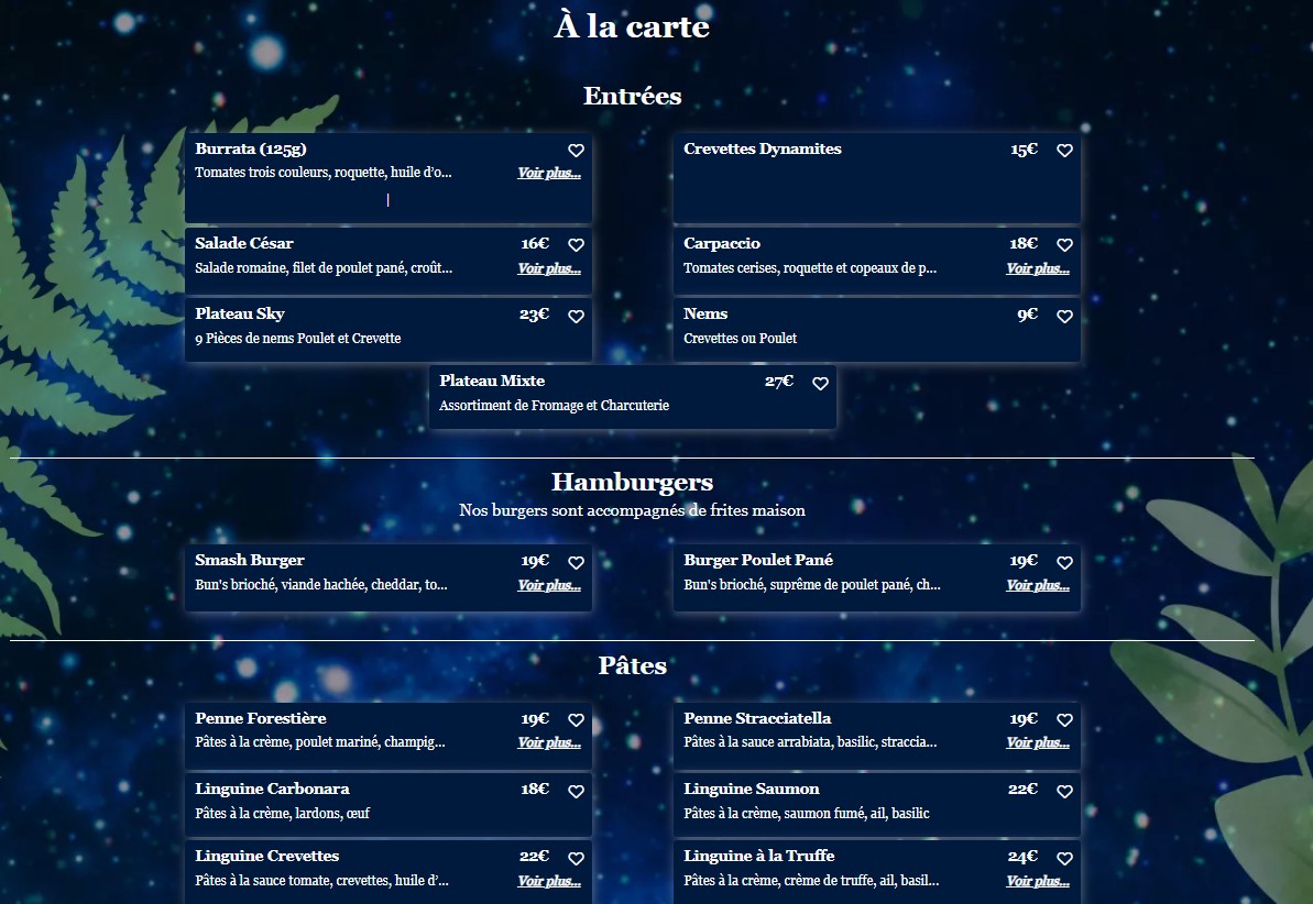 Le Skyparis menu 1